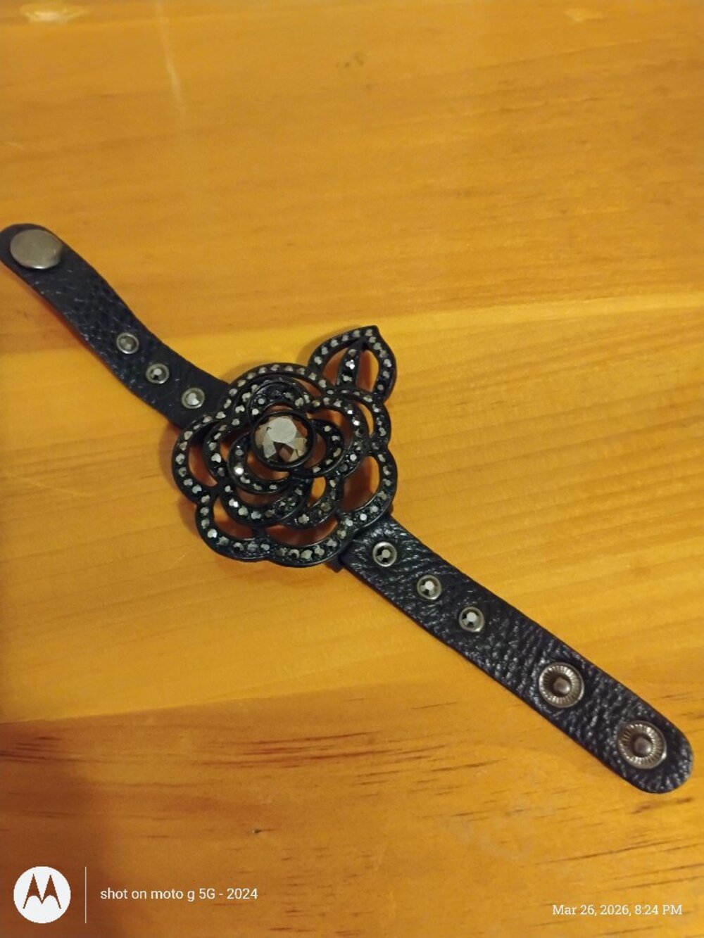 Black Floral Leather Bracelet